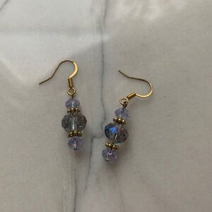 1528 Elegant Handmade Gold and Purple Beaded Earrings